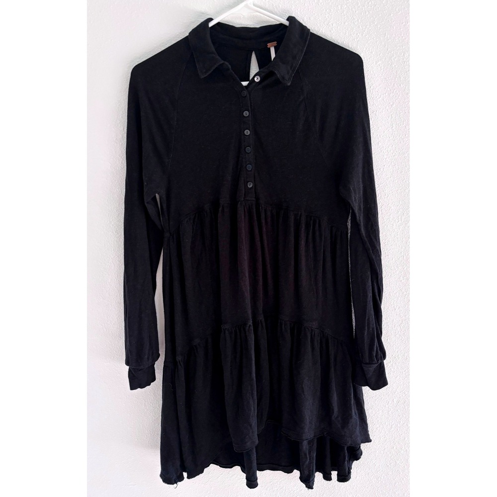 Free People Best Girl Dress Womens Sm Black Mini Linen Blend Tiered Preppy Boho‎
